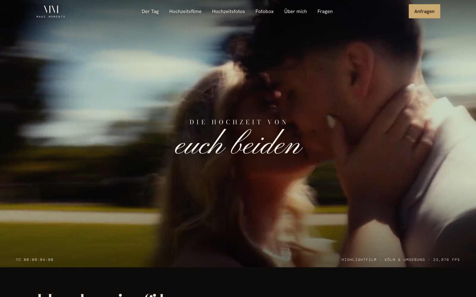 Website-Entwurf für Make Moments, Hochzeitsfilm und Hochzeitsfotografie